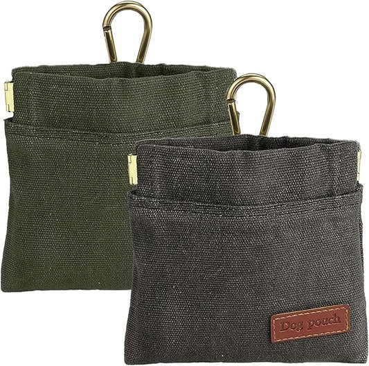 2PC Dog Treat Pouch,Dog Training Treat Reward Bag,Portable Puppy Hand Free Dog Walking Bag,Auto Closing Dog Food Dispenser,Behavior Aids for Puppy Travel or Outdoor(Green+Grey)-PawvioPets