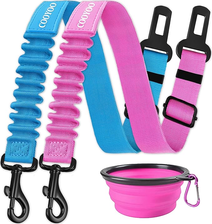 COOYOO Dog Seat Belt,3 Piece Set Retractable Dog Car Harness Adjustable Seat Belt for Vehicle Nylon Pet Safety Seat Belts Heavy Duty & Elastic-PawvioPets