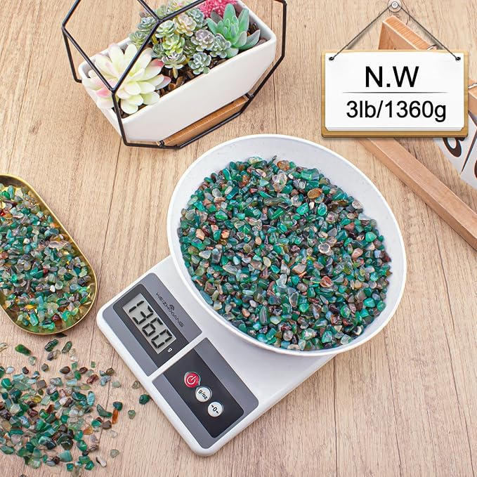 3 Lb Green Agate Crushed Stone Crystal Chips Bulk, Natural Polished Aquarium Stones Pebbles Irregular Decorative Rocks for Fish Tank, Vase Fillers, Succulent Plants Decor-PawvioPets