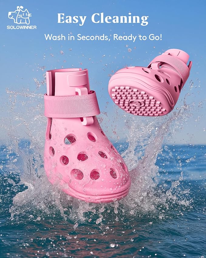 Dog Shoes for Hot Pavement, Breathable Dog Boots Paw Protectors with Adjustable Straps & Non-Slip Sole, Easy On & Off, Waterproof, Easy-Cleaning (Pink, L)-PawvioPets