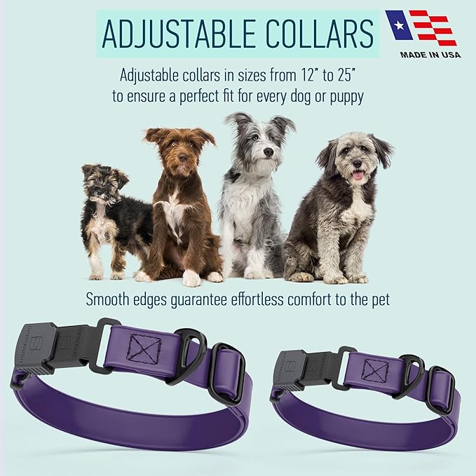 Dogline Biothane Waterproof Dog Collar with Herm Sprenger Stainless Steel Quick Release Buckle – Heavy Duty Tactical Durable Collar for Dogs – Comfortable and Safe Pet Collar, W 3/4" L 12-19", Purple-PawvioPets