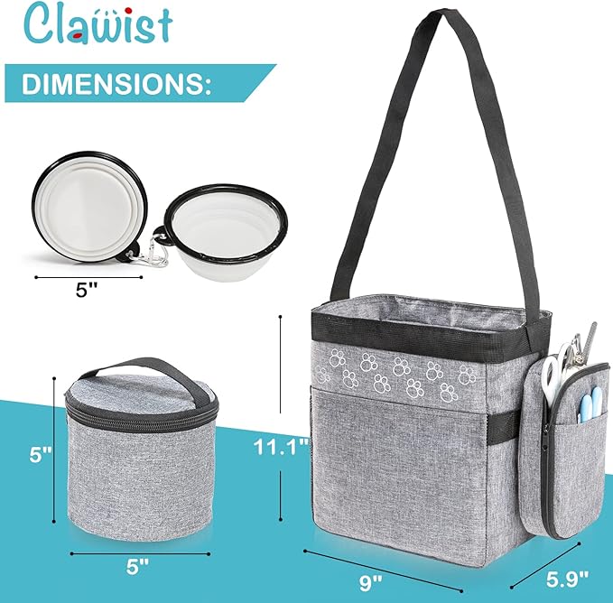 Dog Travel Bag with Treat Pouch, Airline Approved Dog Bags for Traveling, 2 Dog Food Travel Container, 2 Travel Bowls, Weekend Dog Travel Bag for Supplies, Dog Travel Kit Accessories-PawvioPets