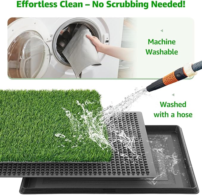 Dog Grass Pet Loo Indoor/Outdoor Portable Potty, Dog Litter Box, Artificial Grass Patch Bathroom Mat and Washable Pee Pad for Puppy Training, Full System with Trays (Pet Training Tray, 20"x25")-PawvioPets