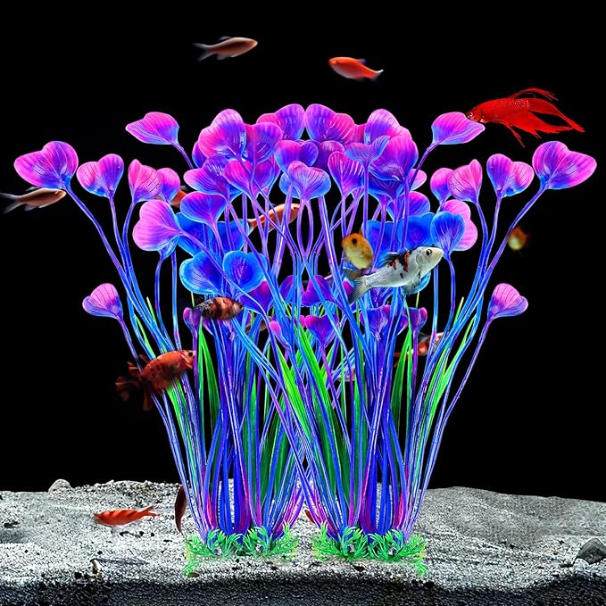 AQUANEAT Artificial Fish Tank Plants, Plastic Aquarium Accessories Large, 15.5 inch Purple Decorations, 2pcs-PawvioPets