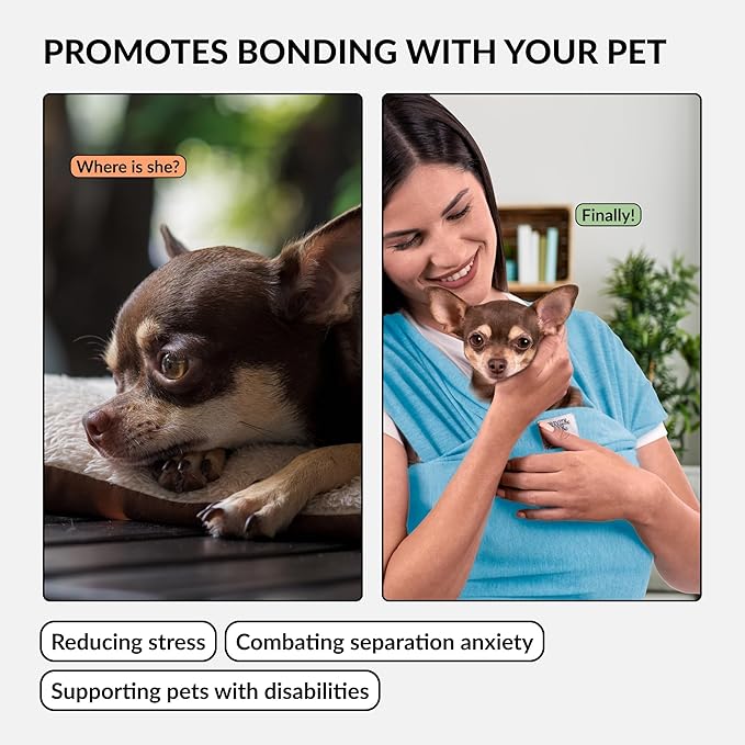 Dog Sling Carrier for Small Dogs - Anti-Anxiety Cat Sling, Puppy Pouch - Pet Sling in Gray Black Blue Green Pink Yellow (Blue, Standard)-PawvioPets