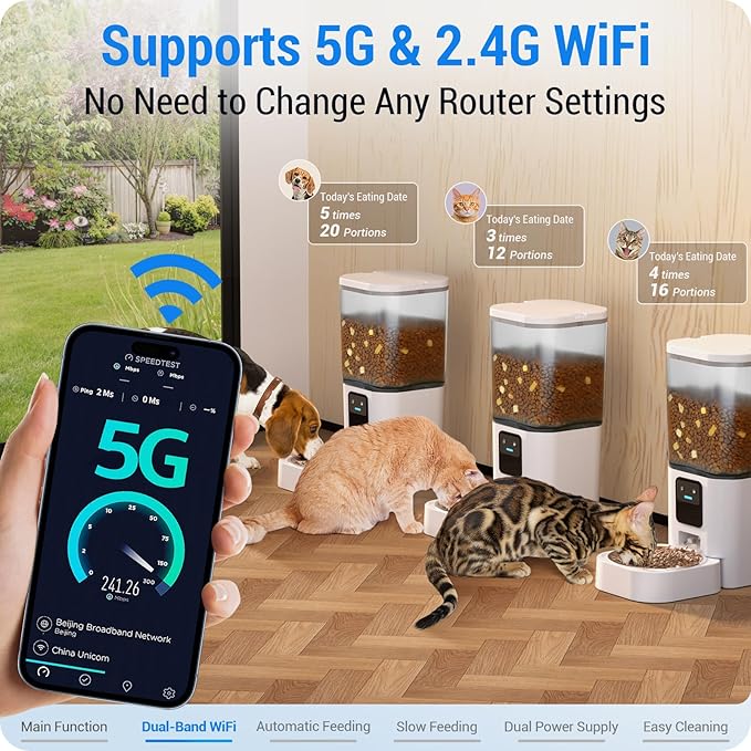 Automatic Cat Feeder with Slow Feed: 5G WiFi Automatic Dog Feeder with APP Control, 7L Auto Cat Food Dispenser with Alexa for Multiple Pets, Detachable for Easy Cleaning - 29 Cup-PawvioPets