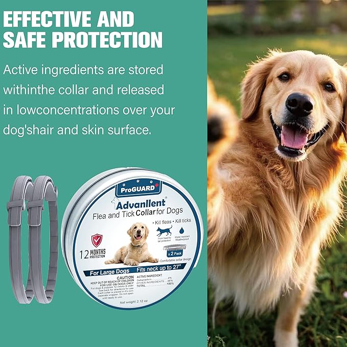 Flea Collar for Dogs, Flea and Tick Prevention for Dogs Collar, Dog Flea and Tick Treatment, 2 Collars, 12 Months Prevention, One Size Fits All-PawvioPets