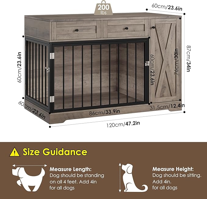 Dog Crate Furniture Kennel with Double Doors Wooden Pet House with 2 Drawers and Storage Cabinet, Indoor Dog Cage Farmhouse Modern Side End Table for Small Medium Dogs, Rustic-PawvioPets