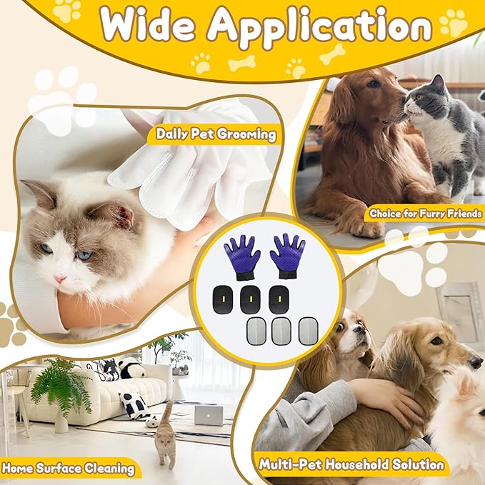 8 Pcs Pet Grooming Gloves for Shedding – 6x Reusable Cat & Dog Hair Removal Gloves+ 1 Pair 2-in-1 Deshedding Brush & Massage Mitt – Safe for Dogs & Cats, Efficient (Blue)-PawvioPets