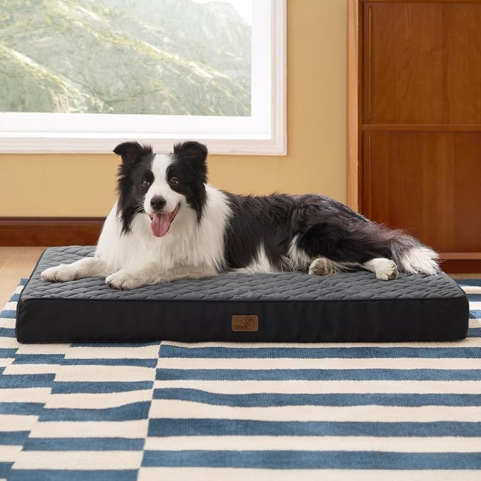 Bedsure Orthopedic Dog Bed for Large Dogs - Thick Flat Memory Foam Pet Mattress with Removable Washable Cover and Egg Crate Foam, Suitable for Pet Up to 65 lbs, 36x27x3.5 Inches, Black-PawvioPets