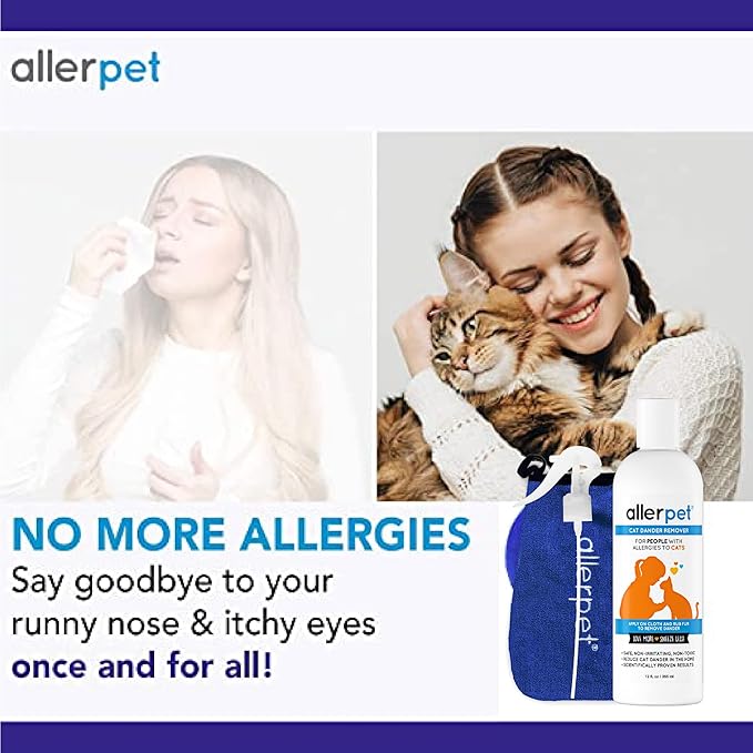 Allerpet Aloe Vera Free Cat Dander Remover - Pet Dander Allergy Relief, Natural & Safe Allergy Relief for Cats and Humans, Soothing Chamomile & Rosemary, Made in USA (12 oz)-PawvioPets
