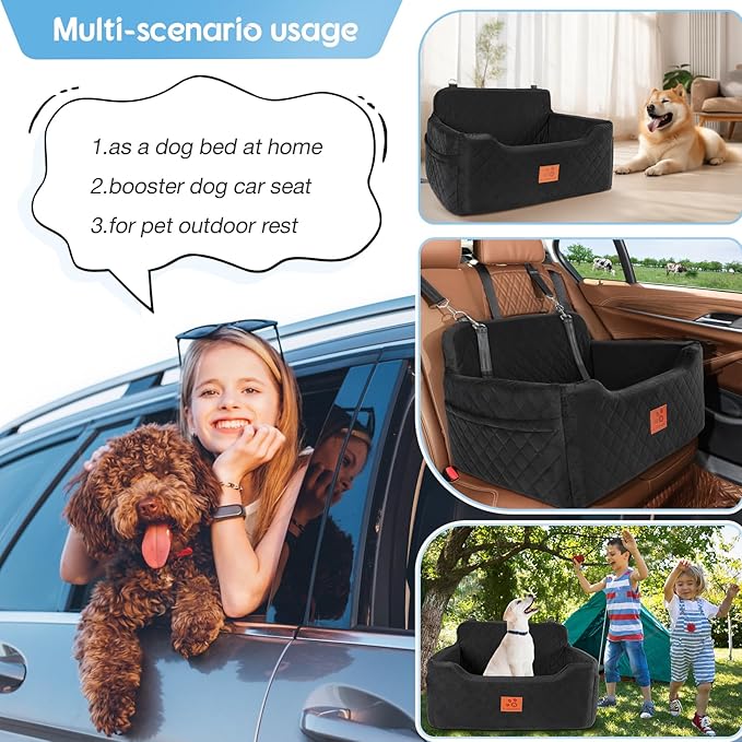 Dog Car Seat for Medium/Large Dogs,Dog Booster Seat for Dog Under 50lbs or 2 Small Dogs, Detachable and Washable Pet Car Seat,Multi-Functional Travel Dog Bed & Dog Sofa(Black)-PawvioPets