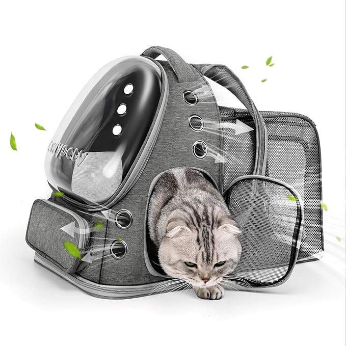 Expandable Cat Backpack,Cat Bubble Backpack Carrier for Carrying Cats, Pets and Small Dogs,Airline-Approved,Designed for Travel, Hiking, Walking,Car （Grey-PawvioPets
