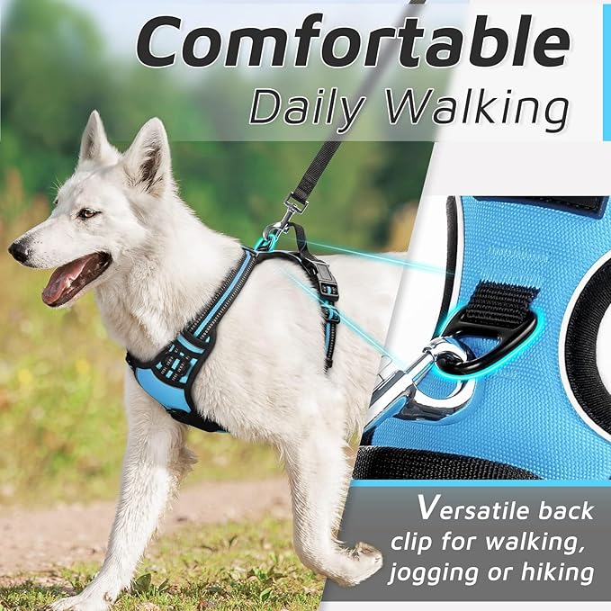 Eagloo Dog Harness Medium Sized Dog, No Pull Service Vest with Reflective Strips and Control Handle, Adjustable and Comfortable for Easy Walking, No Choke Pet Harness with 2 Metal Rings, Sky Blue, M-PawvioPets