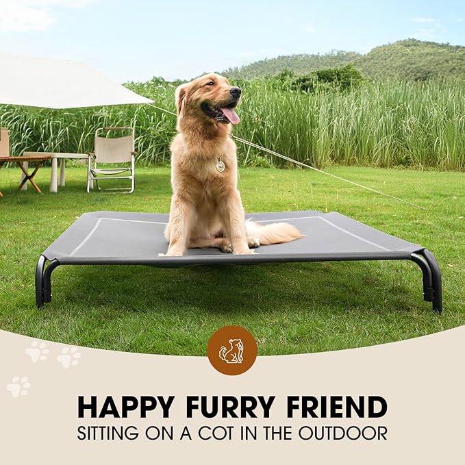 Elevated Dog Bed, Raised Outdoor Dog Bed for Large Sized Dog, Portable Cooling Pet Cot with Breathable & Washable Mesh, Indoor & Outdoor Pet Hammock with Skid-Resistant Feet.-PawvioPets