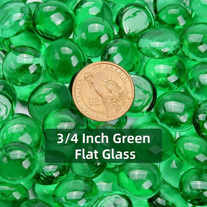 10LB Green Flat Glass Marbles for Vases, Gemstone Beads Vase Filler Decorative Glass Pebbles for Fish Tank, DIY Crafts, Aquarium Decor Rocks-PawvioPets
