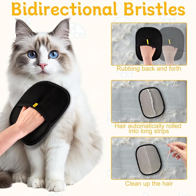 3 PCS Pet Hair Remover Electrostatic Gloves, Pet Hair Removal Gloves, Reusable Cat & Dog Hair Remover for Couch, Furniture, Carpet, Car Seat, Animal Fur Removal Tool, Cat Grooming Gloves-PawvioPets