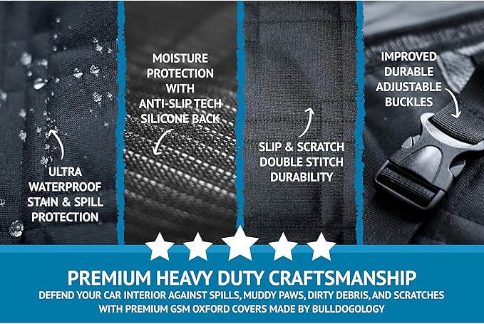 Bulldogology Front Car Seat Covers for Dogs - Heavy Duty Dog Seat Cover for Cars, Trucks, Vans, and SUVs - 100% Waterproof Front Seat Dog Cover - Passenger Dog Car Seat Cover for Front Seat (Black)-PawvioPets