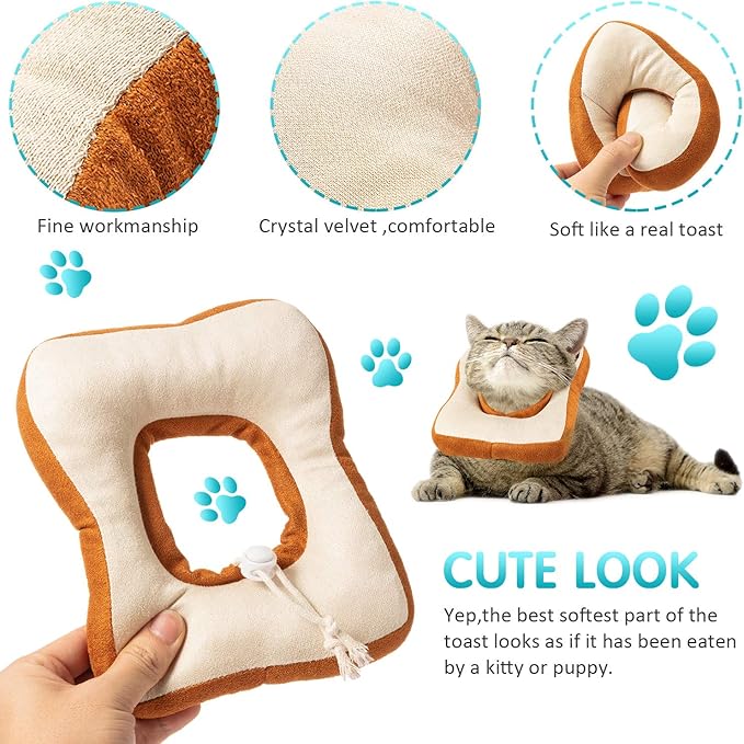 Frienda 2 Pieces Adjustable Cat Cone, Cat Recovery Collar, Kitten Cones After Surgery Pet Neck Strap Elizabethan Donut Toast Neck Cone Collar with Edge for Kitten-PawvioPets