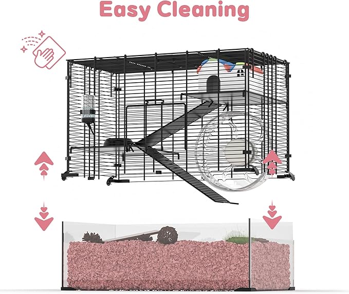 3-Tier Glass Hamster Tank, Large Hamster Cage Habitat with 11inch Big Running Wheel for Rat, Mouse, Gerbil, Syrian Hamster, 370 SQ INCHES-PawvioPets