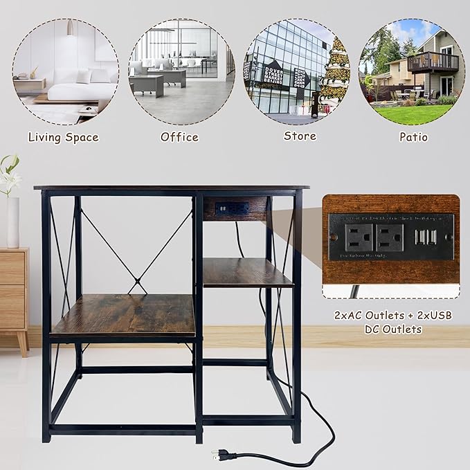 20-37 Gallon Fish Tank Stand with Power Outlet, 30.7"x13.8" Metal Frame Fish Stand, 3-Tier Wood Aquarium Stand, 400LBS Capacity Reptile Terrarium Stand-PawvioPets