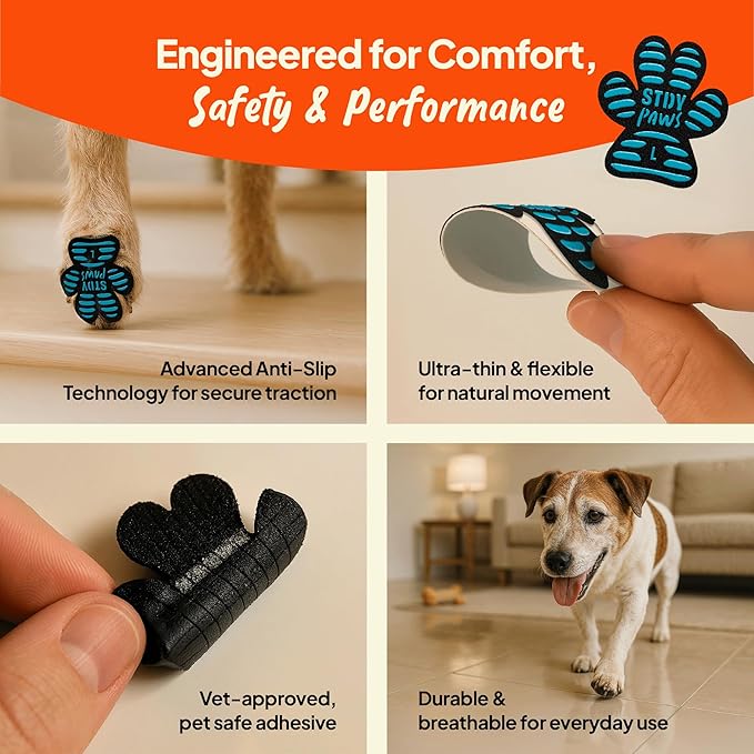 Anti-Slip Paw Grips – Non-Slip Dog Paw Traction Pads for Senior & Injured Dogs, Prevents Slipping on Hardwood & Tile Floors, Strong Adhesive, 24 Pcs (Sizes S-XXL)-PawvioPets