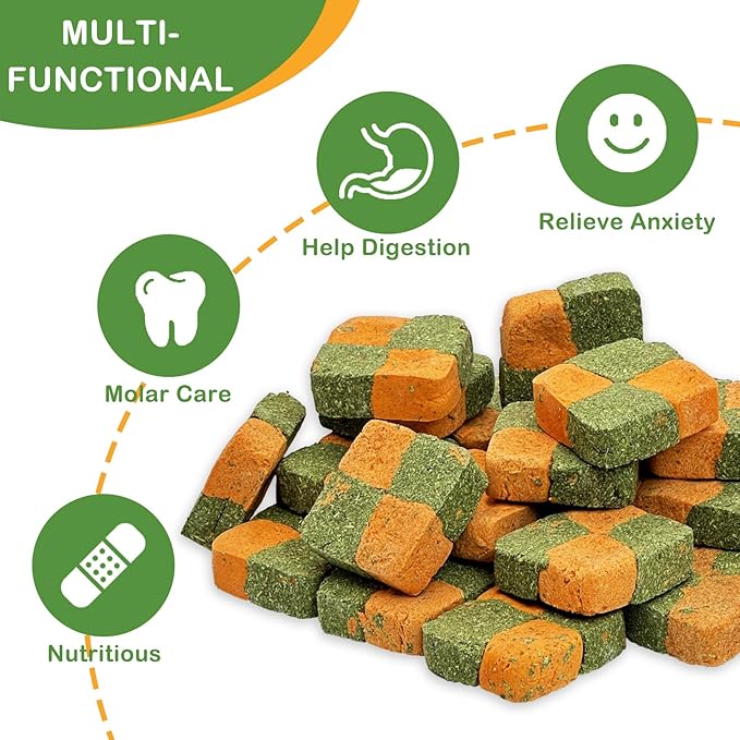 Fhiny 24 PCS Rabbit Chew Toys, Natural Timothy Hay Carrot Biscuit Handmade Bunny Molar Toys for Teeth Small Animal Snacks for Rabbits Guinea Pigs Chinchillas Hamsters Gerbils-PawvioPets