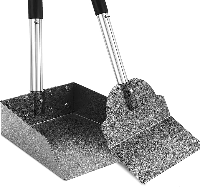Dog Pooper Scooper for Large Dogs, Metal Aluminum Tray and Spade Poop Scoop Set with Adjustable Stainless Steel Long Handle, Pet Waste Removal Heavy Duty Poop Scooper-PawvioPets