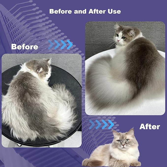 Cat brush, Cat Brush for Long or Short Haired Cats, Remove Loose Fur and Mats, Rounded Pins Reduces Painful Pulling, Not for Tangle and Curly Fur, Dark Blue-PawvioPets