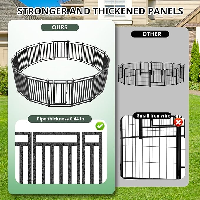 Dog Fence Outdoor Indoor, 40" Inch Height 40 Panels Dog Playpen for Large/Medium/Small Dogs Metal Dog Pen for Yard Camping and RV | Black-Silver-PawvioPets