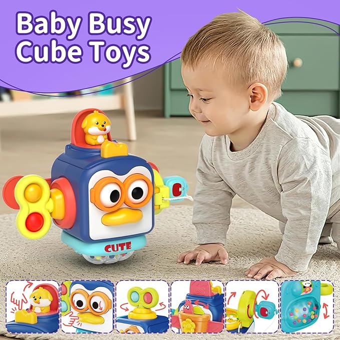 4 in 1 Baby Toys for 6 12 18 Month, Learning Toys for Babies 6-12 Months, Busy Cube, Stacking Sorter, Piano Xylophone Pull String Travel Toy, Birthday Gifts for Toddlers 1 2 Years Old-PawvioPets