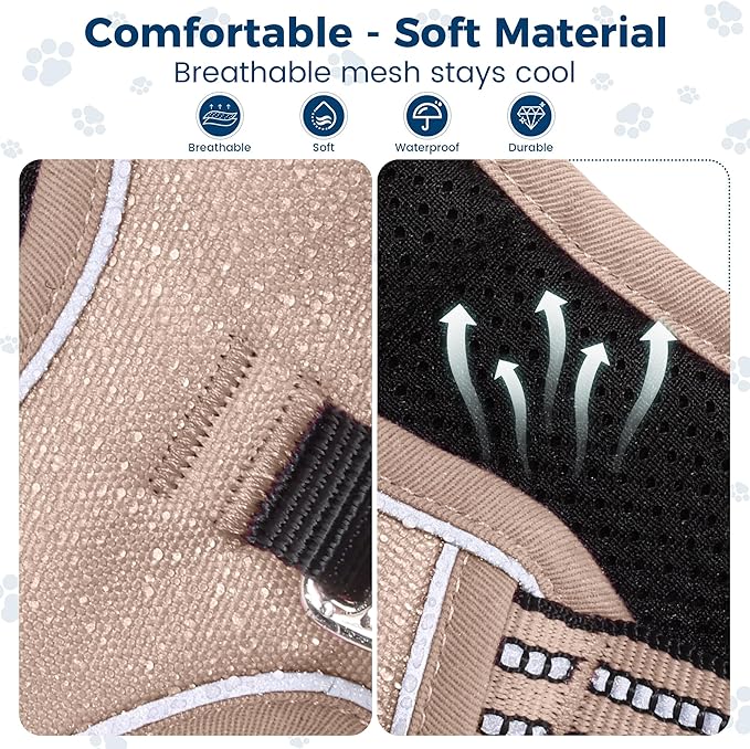 Funfox Dog Harness No Pull, Adjustable Pet Vest Harness, Super Soft Material with Vertical Handle Easy Control, Reflective Night Walking, 2 Leash Clips for XLarge Dogs, Brown, XL-PawvioPets