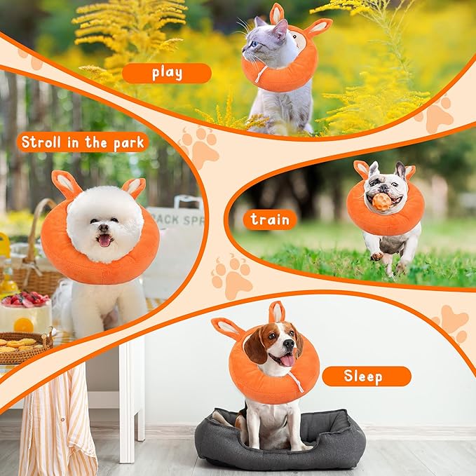 Adjustable Cat Collar Soft to Stop Licking After Surgery for Kitten, Alternative to Cone of Shame, Donut Cone for Cats, Pet Elizabethan Collar (Rabbit, Small)-PawvioPets