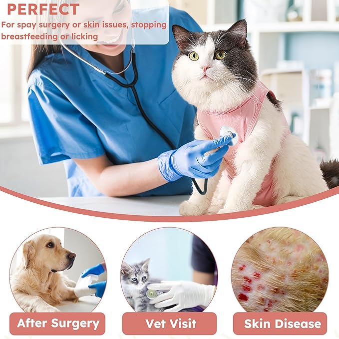 Cat Recovery Suit for Spay Abdominal Wounds, Breathable Cat Onesie for Cats After Surgery Female, Kitten Surgical Recovery Suit Female Cone of Shame Alternative for Cats Anti Licking-PawvioPets