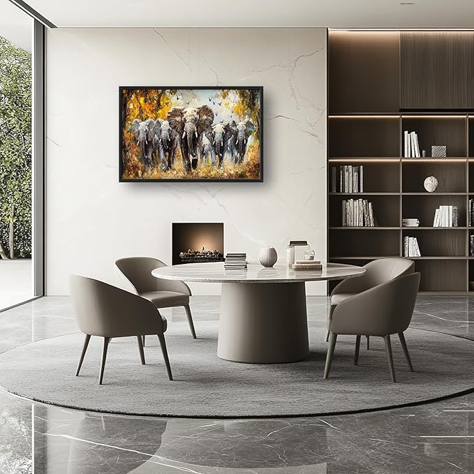 Extra Large Elephant Framed Wall Art for Living Room,Oversized Elephants Wild Animal Pictures Wall Decor,Forest Landscape Canvas Print Painting Modern Artwork Bedroom Office Bathroom 36L" x 24W"-PawvioPets