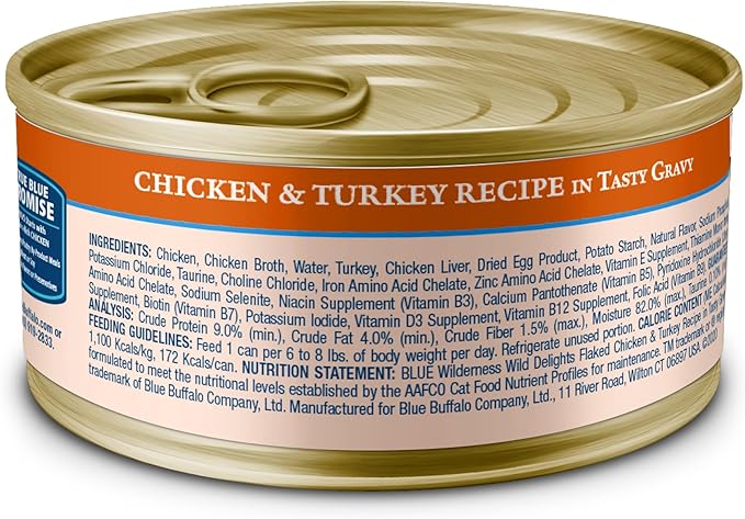 Blue Buffalo Wilderness Wild Delights Minced Natural Wet Cat Food, Chicken & Turkey in Tasty Gravy, 5.5-oz. Cans, 24-Pack-PawvioPets