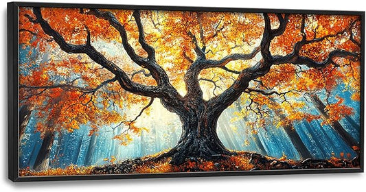 Extra Large Tree of Life Framed Wall Art for Living Room,Fall Autumn Forest Sunrise Landscape Pictures Wall Decor,Nature Canvas Print Painting Modern Artwork Bedroom Office Bathroom 60L" x 30W"-PawvioPets