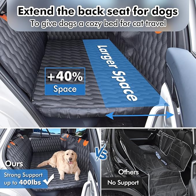 3-in-1 Convertible PU Leather Dog Car Seat Extender & Booster Seat – 400lb Capacity, Waterproof, Hard Bottom, Scratch-Proof Hammock for Cars & SUVs-L-PawvioPets
