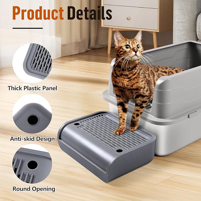 Cat Litter Box Step, Cat Litter Box Ramp Mat with Filter Function for Self-Cleaning Cat Litter Box, Easy to Clean, Cat Pedal Step Stool Ideal for Kitten & Elderly Cats (Dark Grey)-PawvioPets