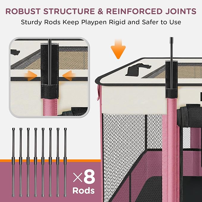 Foldable Pet Kitten Playpen, Upgrade Waterproof Portable Cat Dog Playpen Kennel Tent for Dog Cat, Removable Shade Cover with Free Carrying Case, Indoor Outdoor Use for Small Pet, Pink-PawvioPets