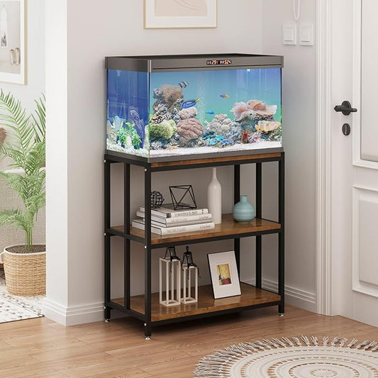 20 Gallon Metal Aquarium Stand with Shelves for Fish Tank Accessories Storage, Reptile Tank Turtle Terrariums Stand for Home Office (Black)-PawvioPets