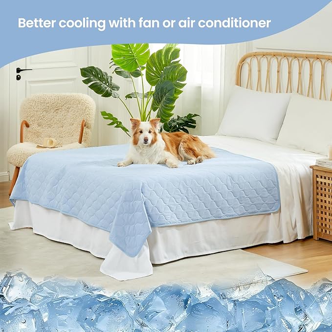 Cozy Bliss Leakproof Cooling Blanket for Large Dogs – Q-Max>0.4, Durable & Washable Dog Cooling Mat for Hot Weather, Soft Pet Throw & Couch Protector for Multiple Pets 60x80 Inch, Heather Cool Blue-PawvioPets