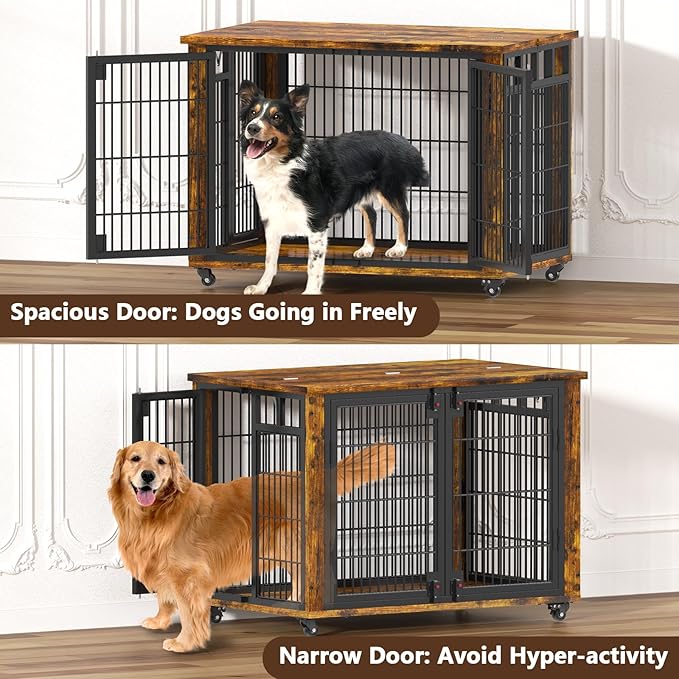 EasyCom 41" for Training Moveable XL Dog Crate, Large Dog Crate Furniture with Top-Access Teasing/Feeding Doors, Chew-Resistant Dog Kennel Indoor Furniture for Medium and Large Dogs-PawvioPets