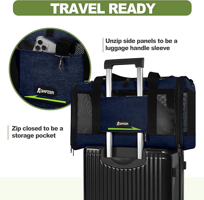 Cat Carrier 18x11x11 United Airline Approved, Top Loader Heavy Duty Softshell Pet Flying Bag 18lbs, Small Dog Chihuahua Crate 5-10 Pounds, Kitty Transport Kennel, Miniature Poodle Case Navy-PawvioPets