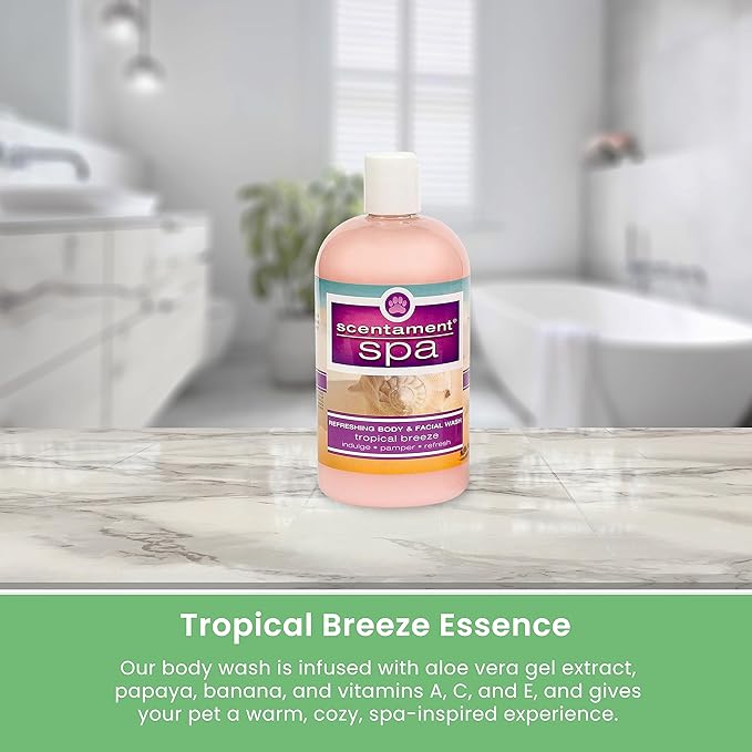 Best Shot Scentament Spa Seasonal Body and Facial Wash, Tearless Shampoo, Hypoallergenic Body Wash, Removes Tear Stains, Tropical Breeze, 16 Oz.-PawvioPets