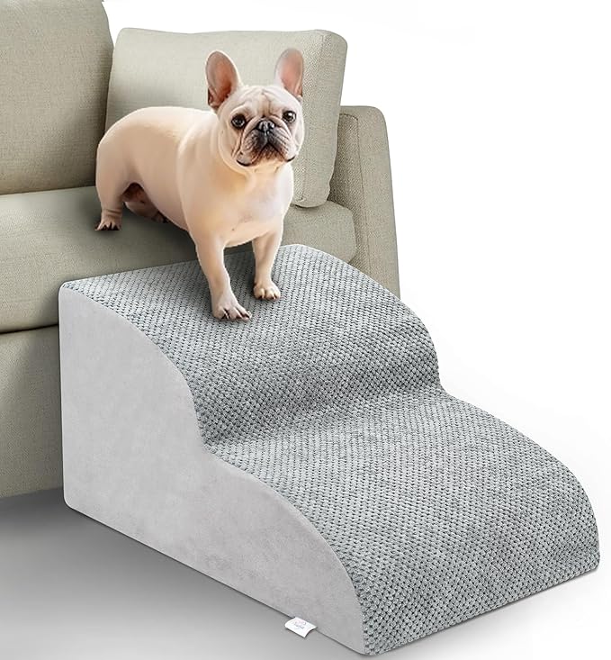 Dog Stairs for Small Dogs - High Density Foam Pet Steps, Extra Wide Dog Ramp with Non-Slip Bottom for High Beds, Couch and Sofa, Best for Dogs Injured, Older Doggy Cats-PawvioPets