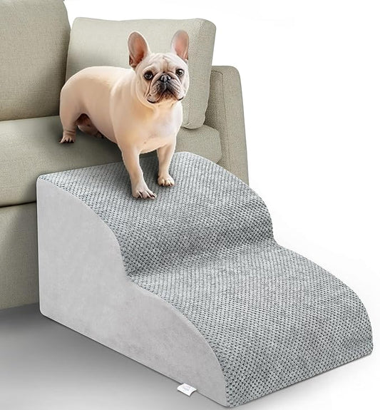 Dog Stairs for Small Dogs - High Density Foam Pet Steps, Extra Wide Dog Ramp with Non-Slip Bottom for High Beds, Couch and Sofa, Best for Dogs Injured, Older Doggy Cats-PawvioPets