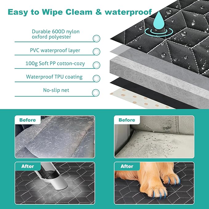 Dog Car Seat Covers for Back Seat,Waterproof Pet Bench Seat Covers for Trucks Ford f150/Ram1500/Nissan Frontier/Toyota Tacoma/GMC Canyon/Silverado Scratch Nonslip Truck Seat Cover for Dogs-PawvioPets