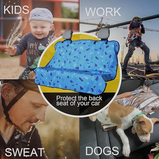 Back Seat Cover for Car Trucks Van SUV,Waterproof Rear Bench Towel Seat Covers for Dogs and Kids,Automotive Backseat Protector (Blue Marbling)-PawvioPets