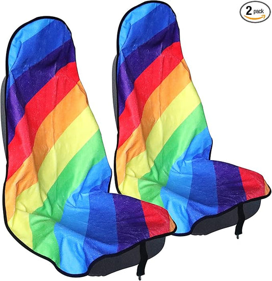 Car Seat Cover Protector Front Seats,for Gym Workout,Running,Swimming,Beach and Hiking,Waterproof Sweat Towel Bucket Seat Covers for Cars SUV Trucks (Rainbow, 2Pcs)-PawvioPets
